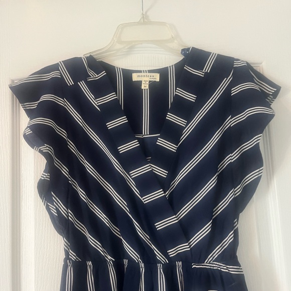 Monteau Striped Navy Dress Size Medium - Picture 3 of 9